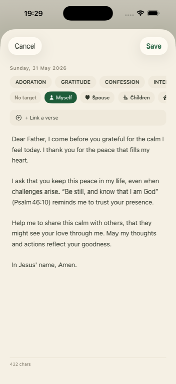 Saved privately to your prayer journal